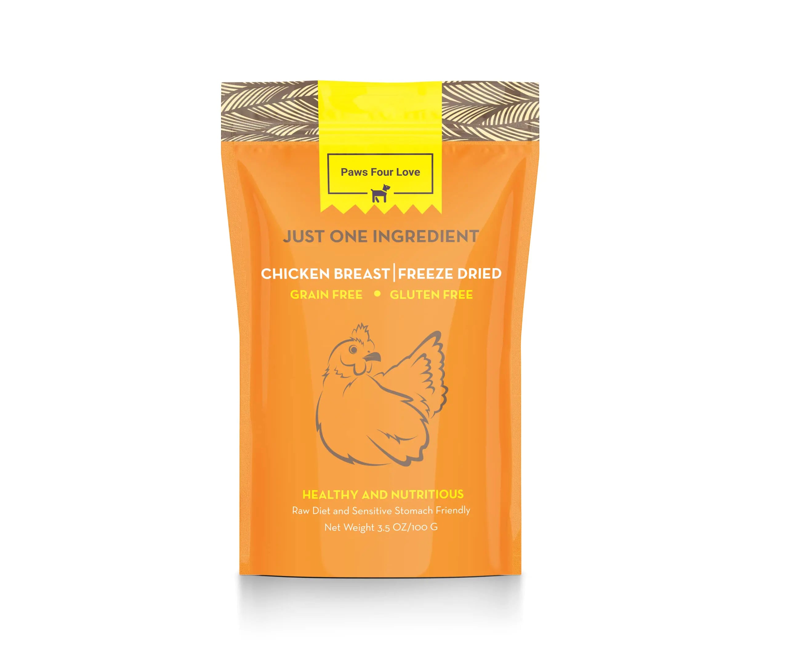 PawsFourLove Organic Freeze Dried Dog & Cat Treats - Single Ingredient Grain Free Food Toppers for Healthy Pets No Fillers or Preservatives (Chicken 3.5 oz Bag) 3 Count