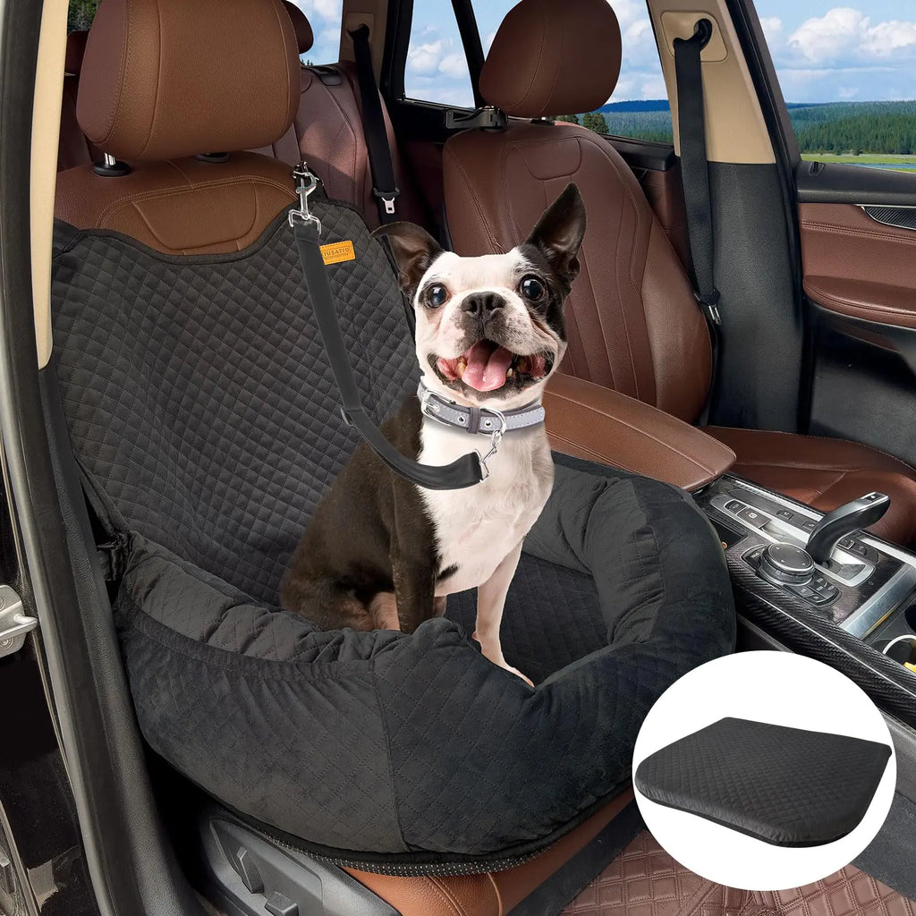 Kiusatig Dog Car Seat for Small Dogs Detachable Washable Dog Booster Seat Under 35lbs Pet Car Seat Travel Bed with Storage Pockets and Dog Safety Belt